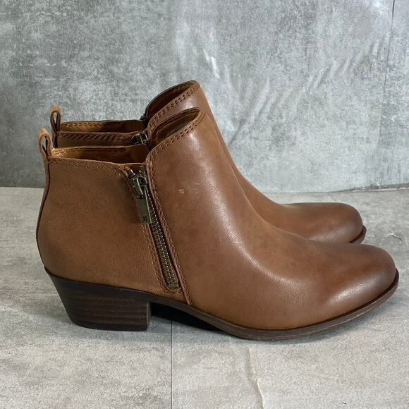 LUCKY BRAND Women's Toffee Barillos Leather Basel Double Side-Zip Block-Heel - Picture 1 of 13